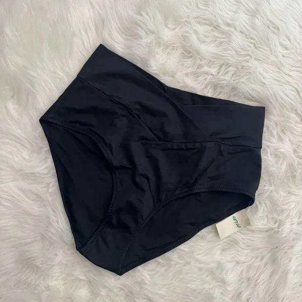 Aerie High Rise Full Coverage Crossover Bikini Bottom True Black Size Small - Image 3