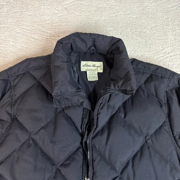 Women's Vintage Eddie Bauer Large Goose Down Puffer‎ Jacket Black Winter Coat - Image 2