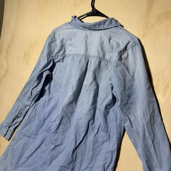 Old Navy Women's Chambray Shirt Dress Size L Blue Denim Look Long Sleeve - Image 9