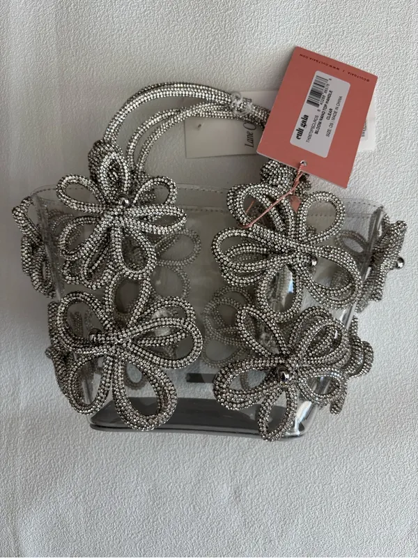 NWT cult gaia clear tote with silver floral beading - Image 4