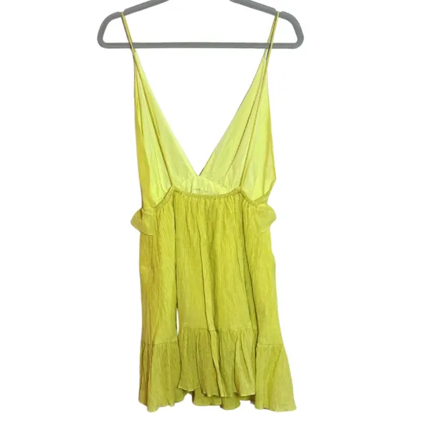 Nasty Gal Deep-V Neck Strappy Ruffle Minidress Bright Yellow Size 6 - Image 3