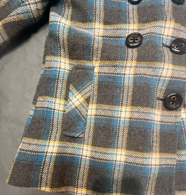 Aeropostale Blue and Yellow Plaid Wool Blend Peacoat Jacket - Image 7