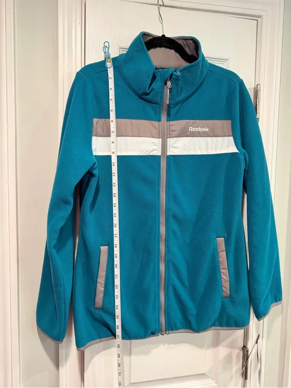 NWT Reebok Size M Teal Full Zip Fleece Jacket Retro Colorblock Outdoor Active - Image 4