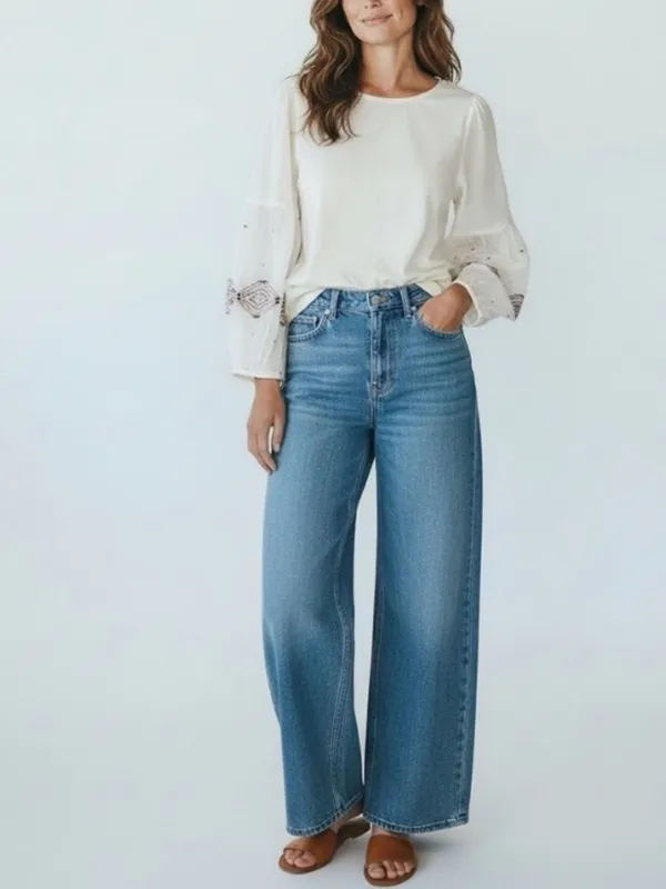 New Cost Plus World Market Cream Blouse Embroidered Sleeves sheer poof Sleeves - Image 6