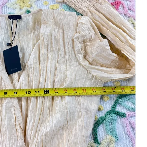 NBD Womens Cream Crinkle Wrap‎ Tie Waist Long Sleeve Blouse Top Size S - Image 6