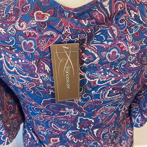Francesca’s Ayla Blue Pink Paisley Dress Studs VNeckline 3/4” Sleeve Size Medium - Image 6
