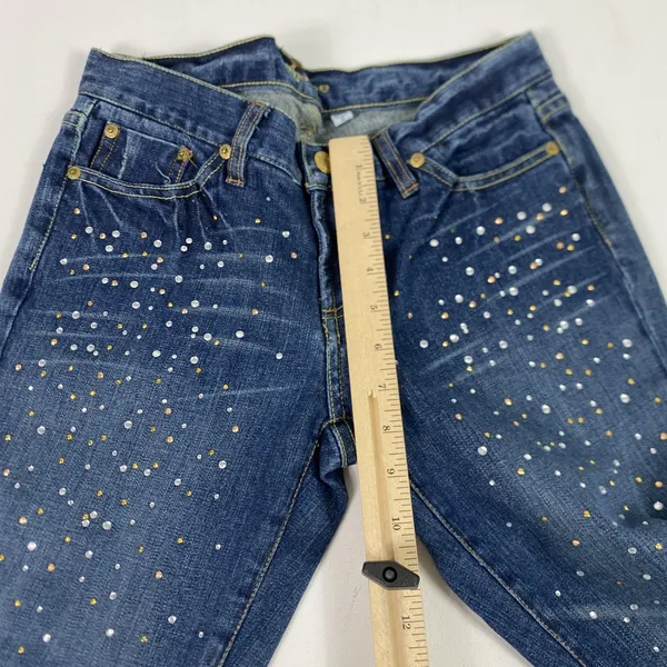 Bebe Women's Denim Jeans 27x31 Beaded Medium Sequin Bejeweled Bootcut Rhinestone - Image 8