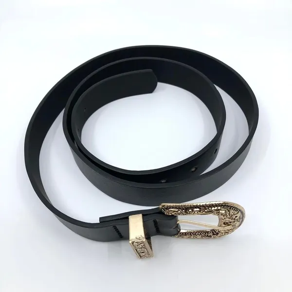 Y2K Coastal Cowgirl Black Gold Ornate Buckle Belt, 36–43.5 Inches, X7GA1136 - Image 7