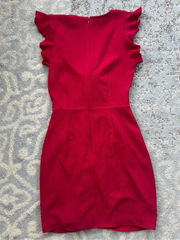 Lucy In The Sky Tie Front Ruffle Sleeve Mini Dress Red Small - Image 4