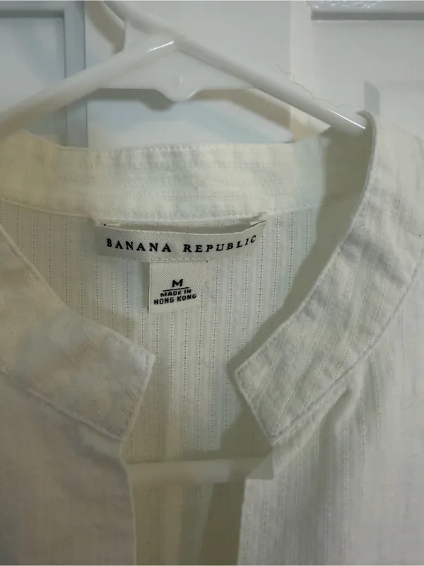 Vintage Banana Republic White Cotton Bell Sleeve Blouse Medium Y2K - Image 2