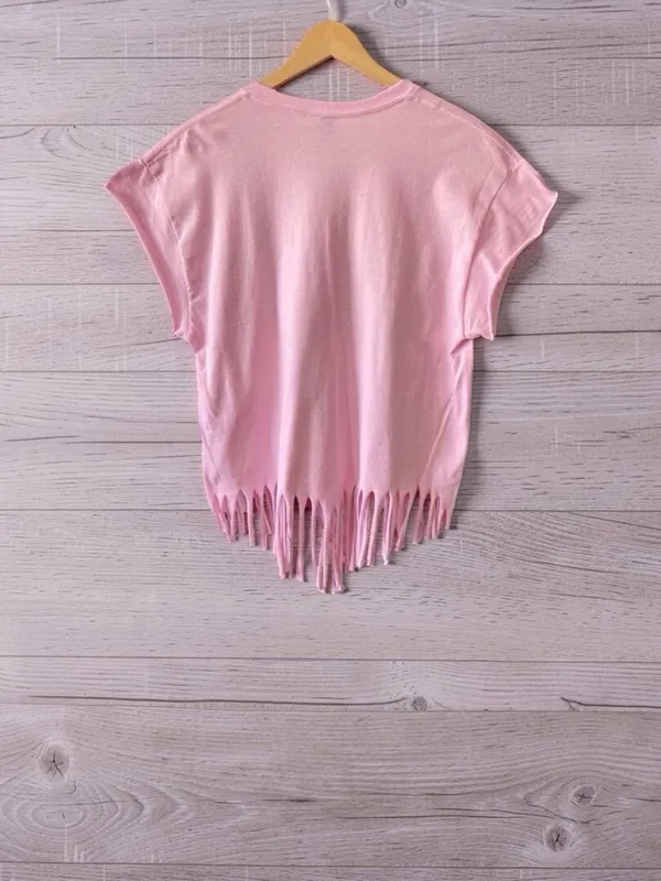 Handmade Pink Leopard Bow Fringe Graphic Tee L homemade - Image 6