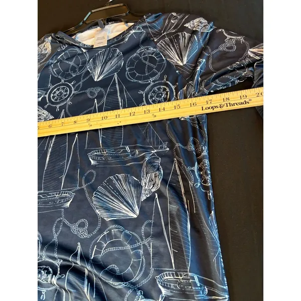 Nautica Navy Blue Nautical Sailboat Print Long Sleeve Rash Guard Swim Top Medium - Image 3