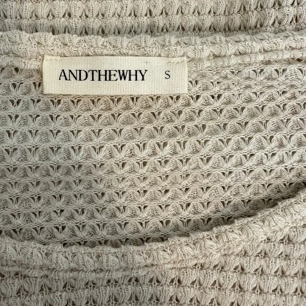 ANDTHEWHY Womens Cream Waffle Knit Lace Panel Long‎ Sleeve Top Small - Image 5