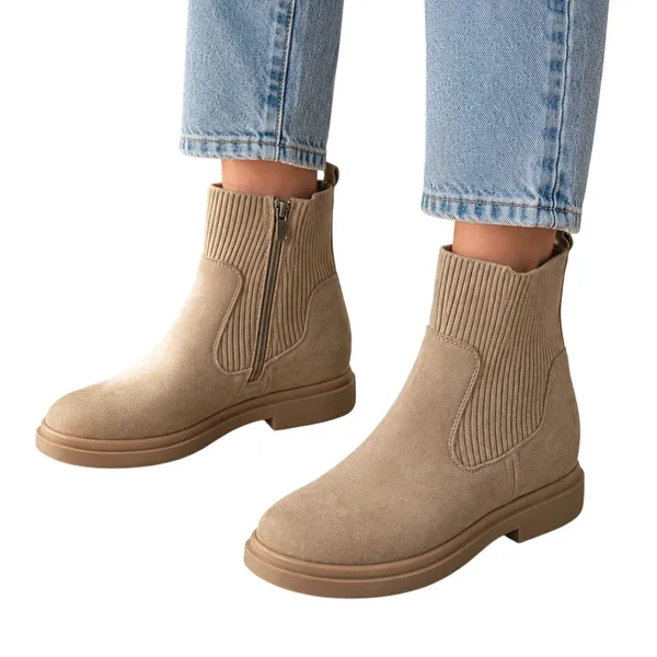No Boundaries Brown Taupe Knit Chelsea Ankle Boots Chunky Lug Sole Size 8 NWT - Image 11