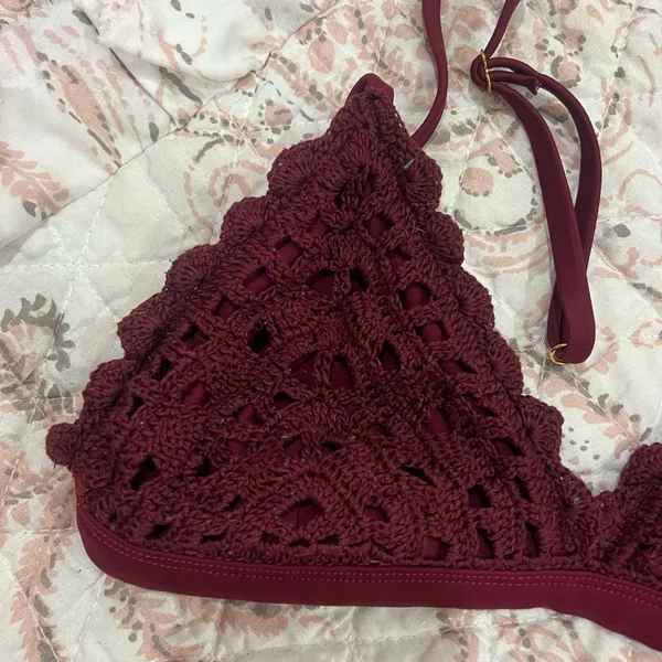 Triangle Burgundy Lace Bralette - Image 3
