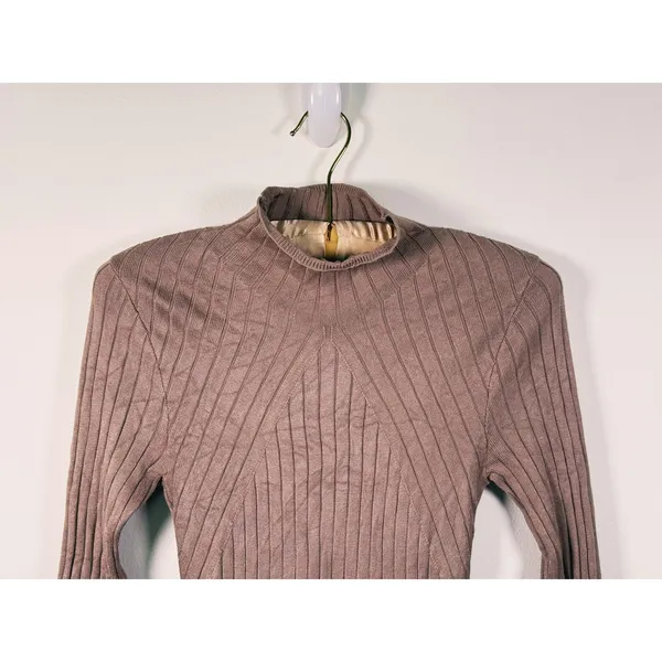 Abercrombie Mock Neck Knit Midi Sweater Dress Small Brown Fall Old Money Minimal - Image 5