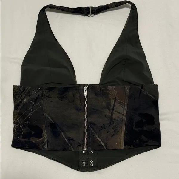 White Fox Throw It Away Woodland Camo Halter Bustier Corset Top Small - Image 10