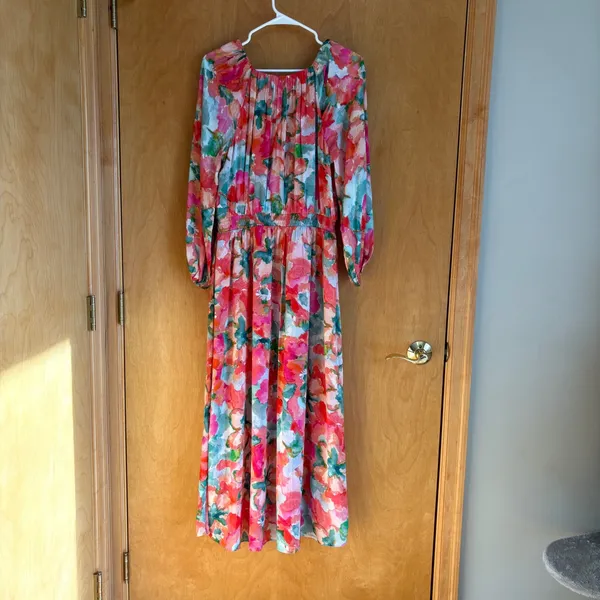 Soft Surroundings Evalina Maxi Dress Tropical Floral Boho‎ V Neck Smocked Waist - Image 5