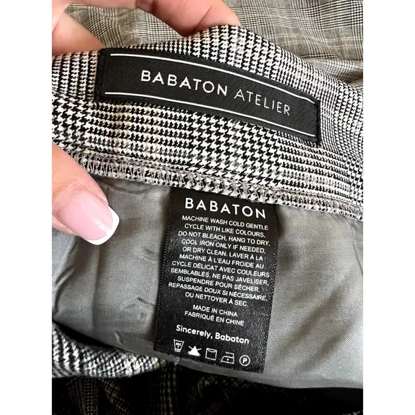 Aritzia Babaton Conan Pants Cropped Gray Check High Rise Pull On Plaid Size 8 - Image 7