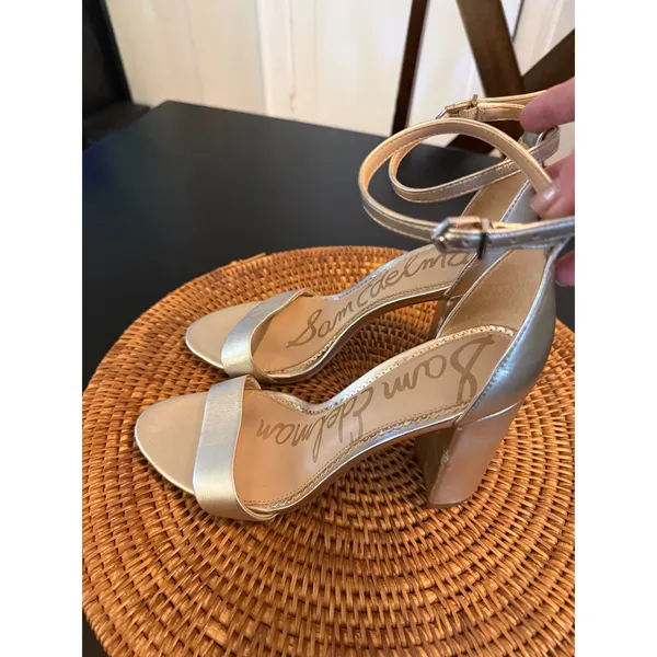 Sam Edelman Yaro Metallic Gold Block Heel Ankle Strap‎ Sandals Size 9 - Image 5
