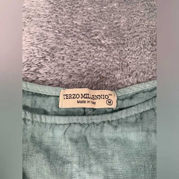 Terzo millennio Light Green/blue Ruffle Hem Top medium linen Green - Image 4