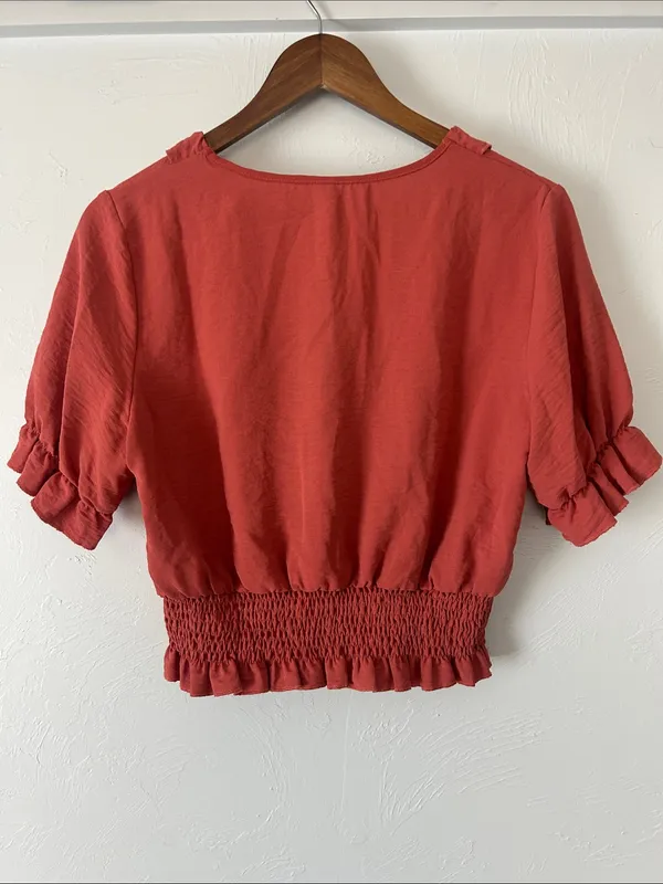 Lioness Coral Ruffle Front Peasant Top - Image 3