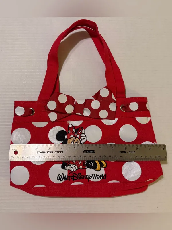 Disney Parks Canvas Red w White Polka Dots Tote Bag Embroidered Minnie Mouse - Image 9