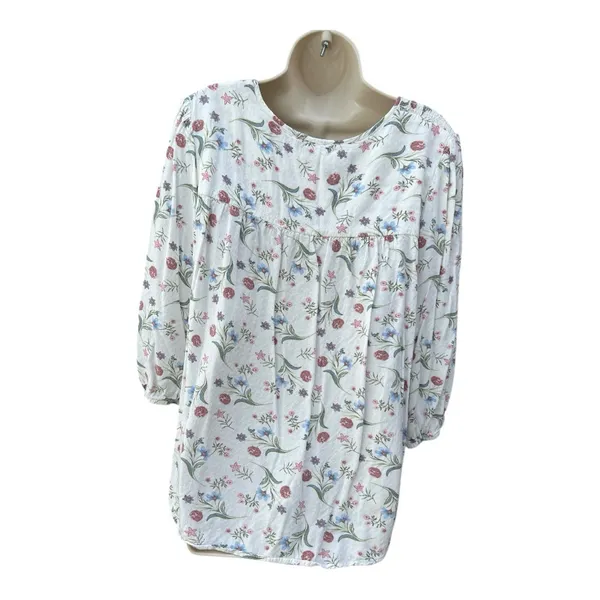 Falls Creek Women's XL‎ Floral Print V-Neck High Low Top 3/4 Sleeve CottageCore - Image 2