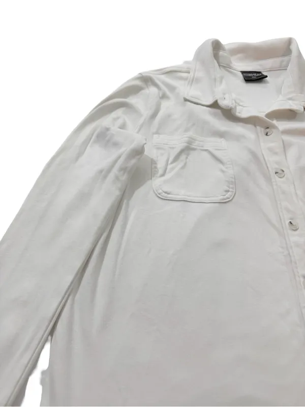 32 Degrees Heat White Soft Brushed Knit Button Down Shirt Pockets Medium Women's - Image 3