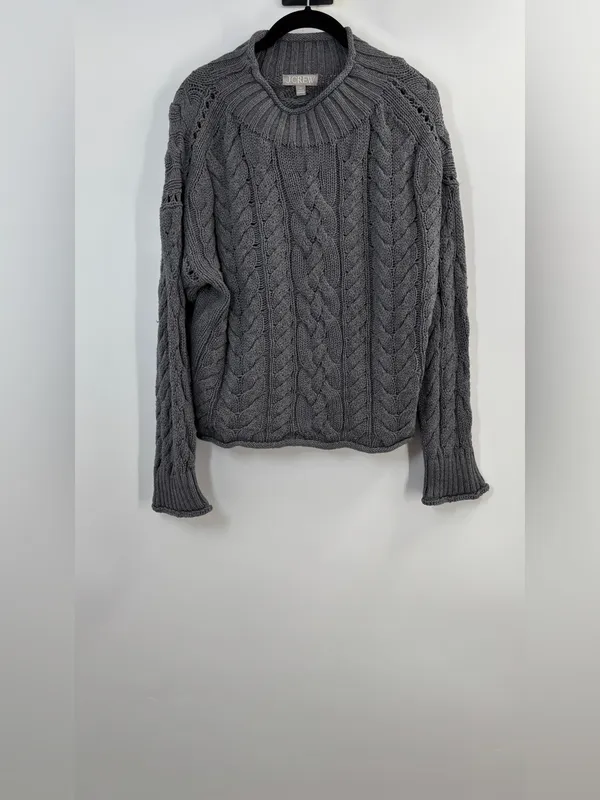 J.Crew 2025 Rollneck Cable Knit Sweater Heather Carbon Gray - Image 5