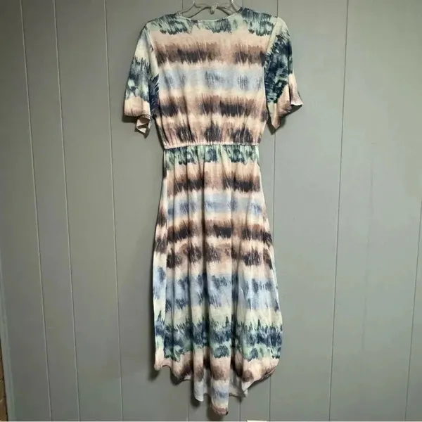LIBERTY LOVE Tie Dye Swim Cover Tie Waist Wrap Blue Brown Green Cream Size M - Image 2