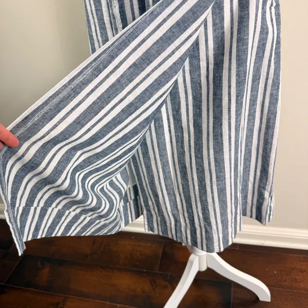 GAP Blue White Striped Linen Blend Wrap Midi Skirt Tie Waist Pockets Nautical - Image 10