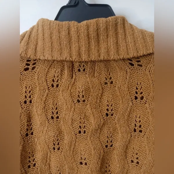 Pink Rose Camel Brown Open Knit Collared Cropped Sweater -‎ Size M - Image 9