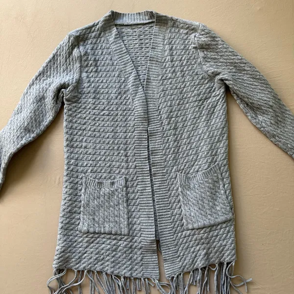 Bohemian Cable Knit Fringe Hem open-front cardigan - Image 4