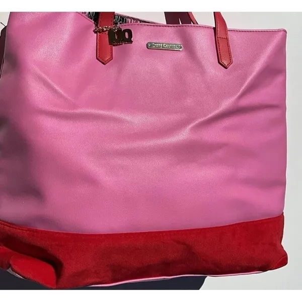 Vintage Juicy Couture Large Pink Leather Red Velvet Y2K Summer Travel Bag - Image 10
