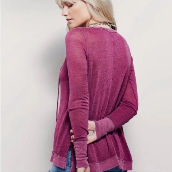 Free People Affogato Hacci Henley Linen Blend Top long sleeve lightweight S - Image 2