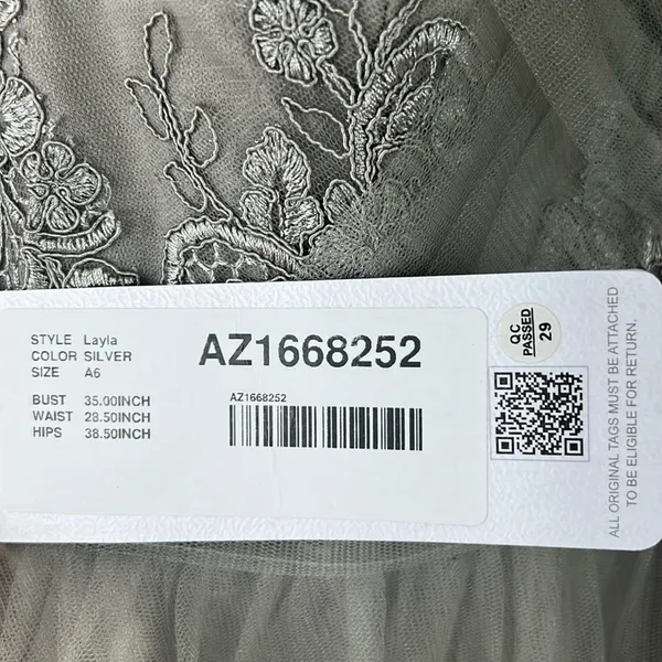 NWT Azazie Layla Gown Womens 6 Silver Tulle Lace Maxi Wedding Guest Bridesmaid - Image 5