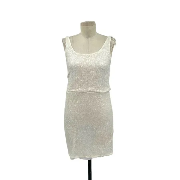 Alice‎ + Olivia Mini Dress Sleeveless Bodycon Sequin Beaded Silk White Size 2 - Image 2