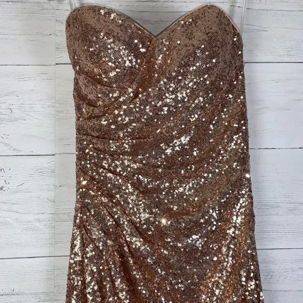 Christina Wu Celebration rose gold strapless sequin dress size 8 - Image 3