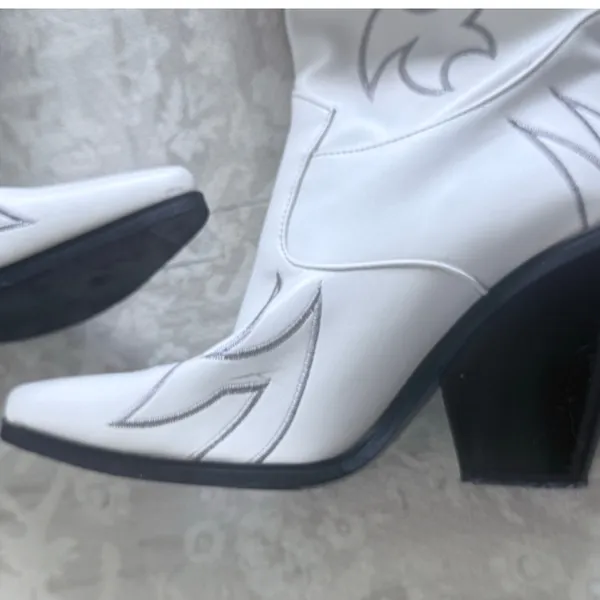 Sergio Todzi Thigh High Boots Western Cowboy Boots Size 37 US 6.5 White - Image 6