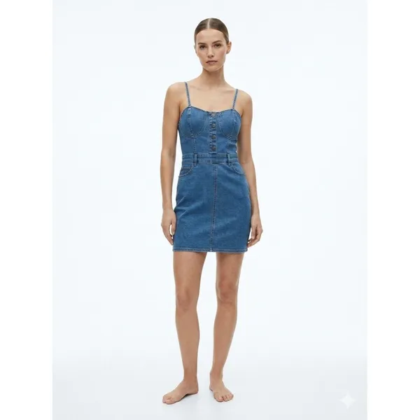 Heart & Heels Medium Denim Bustier Dress Button Sweetheart Stretch Jean Mini M - Image 2