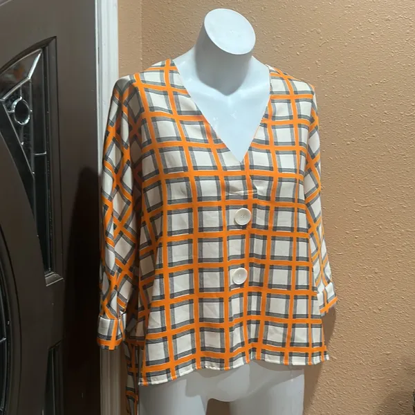 Zara orange plaid blouse - Image 2