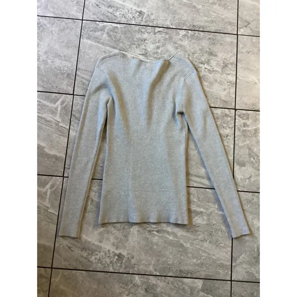 Bardot Grey Kym Lace Up Top Long Sleeve Ribbed Knit V-Neck Sweater Size S NEW - Image 7