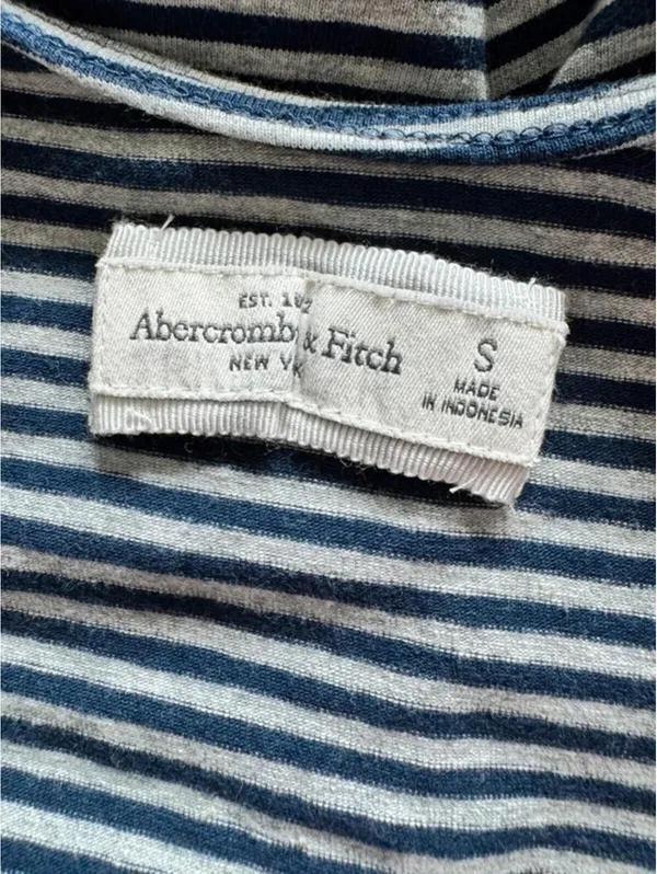 Abercrombie & Fitch Striped Fit & Flare Dress Lace Waist Navy Grey - Image 4