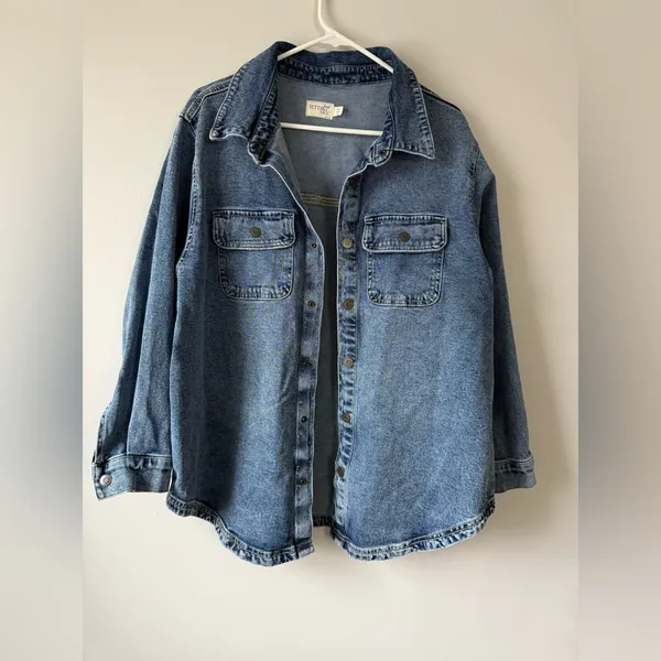 Terra & Sky Denim Flannel Shacket Jean Jacket Hippie Boho Oversized Size 0X 14W - Image 2