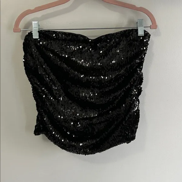 khy Black Sequined Strapless Top Size XL - Image 2