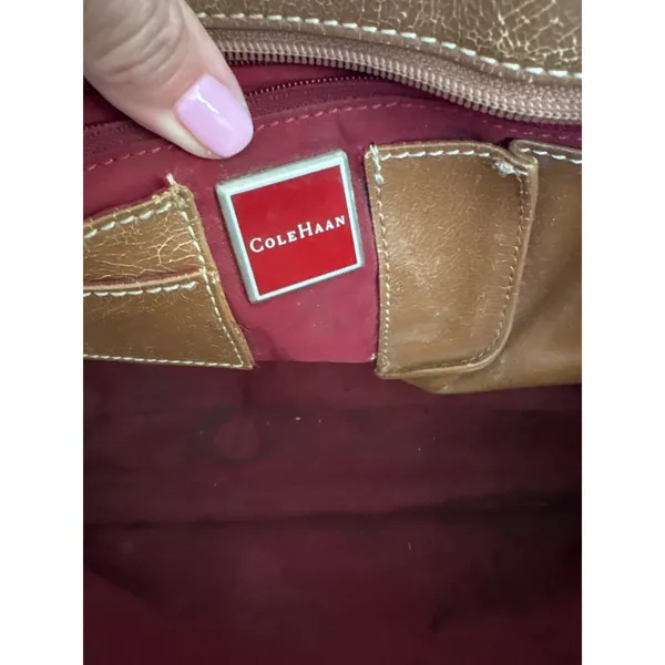 Cole‎ Haan Leather Satchel Purse Handbag Top Handle Flap Closure Brown - Image 10