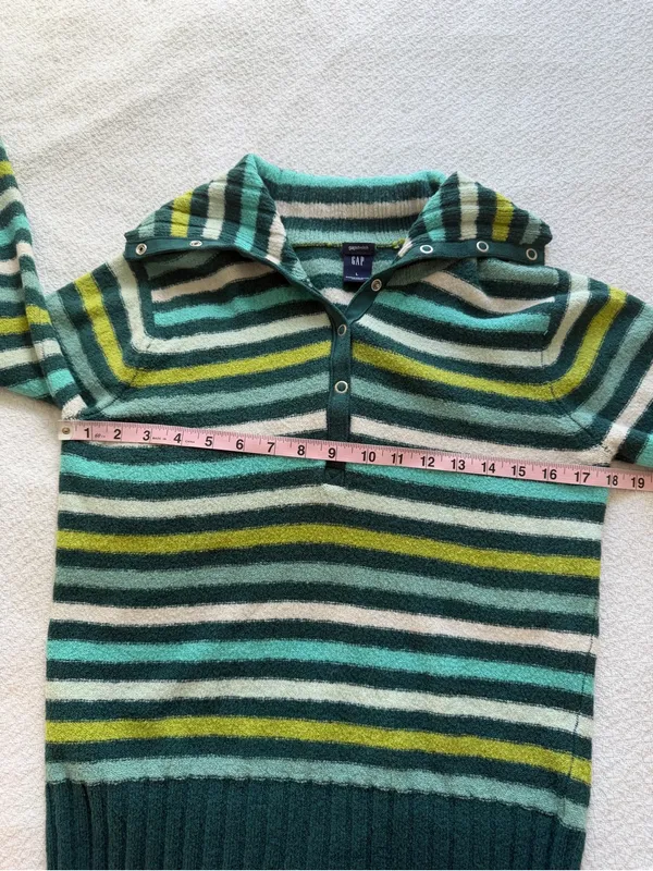 Vintage Y2K Gap Striped Sweater Snap Collar Wool - Image 4