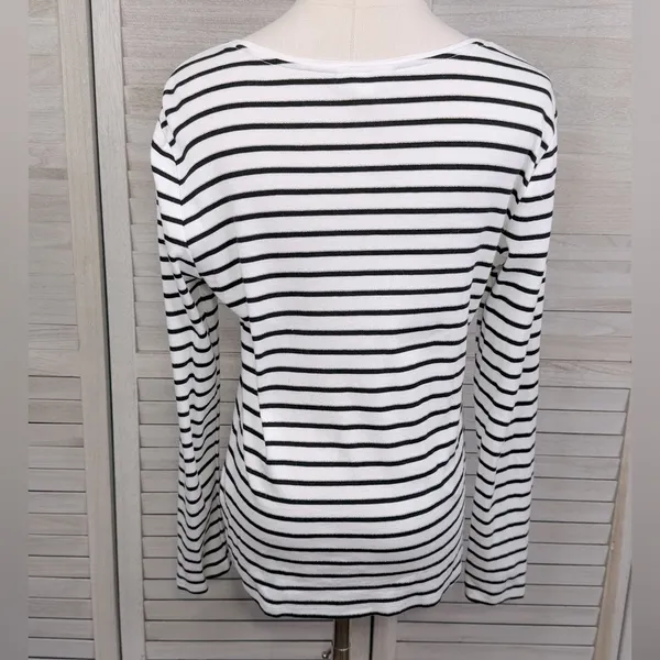 CHARTER CLUB Women's Black & White Striped Long Sleeve T-Shirt-Large - Image 3