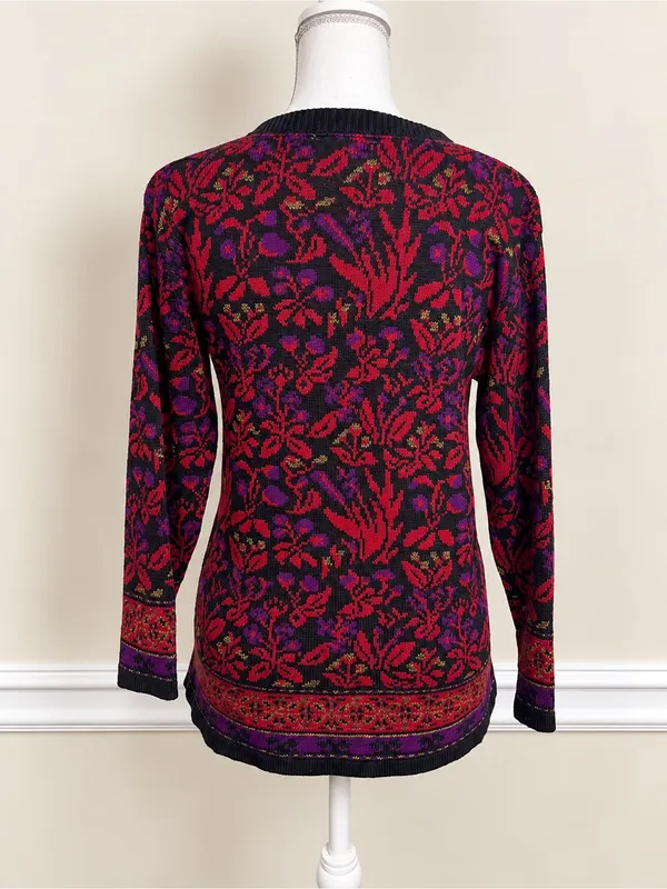 Vintage Silver Threads Floral Jacquard Sweater Made USA Medium Art to Wear - Image 5